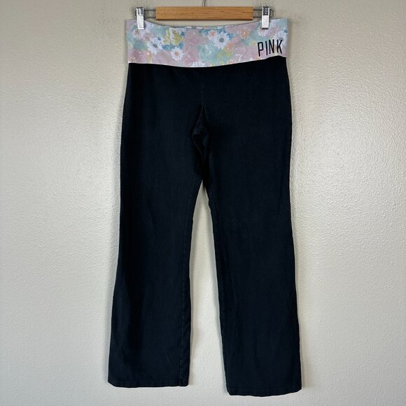 Victoria’s Secret Pink Womens Large Foldover Yoga Pants Y2K Comfy Black Pastel - Picture 4 of 6